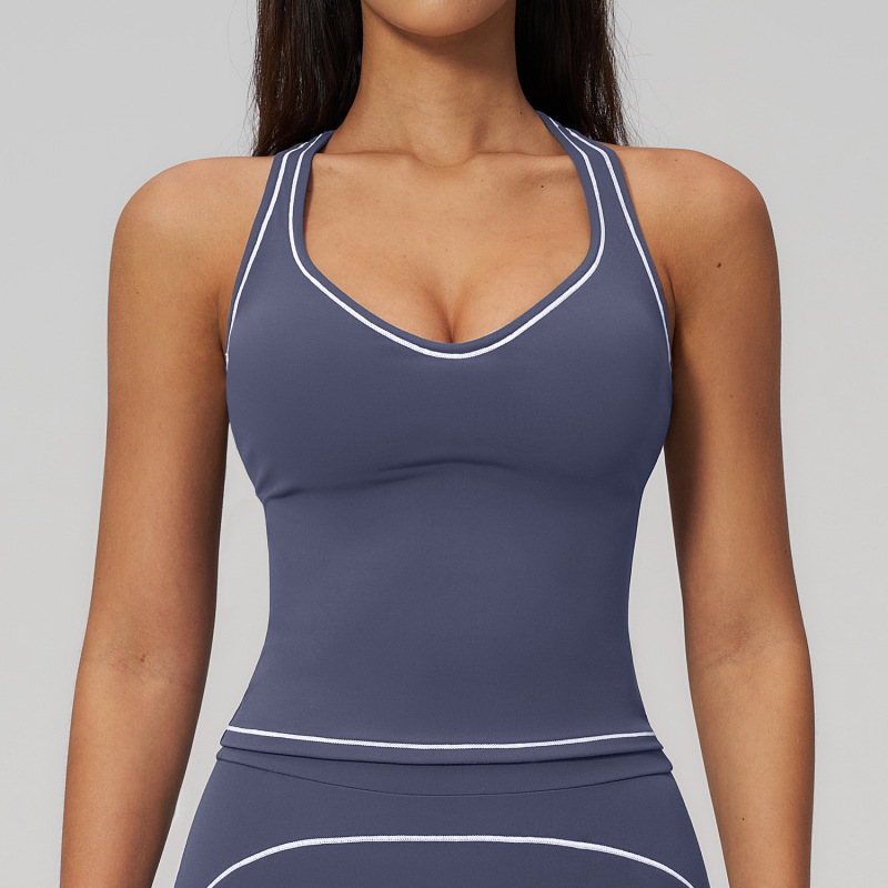 Zechuang Color Block Cross-Border Yoga Vest Racerback Brushed Comfortable Sports Vest Running Fitness Top 7028