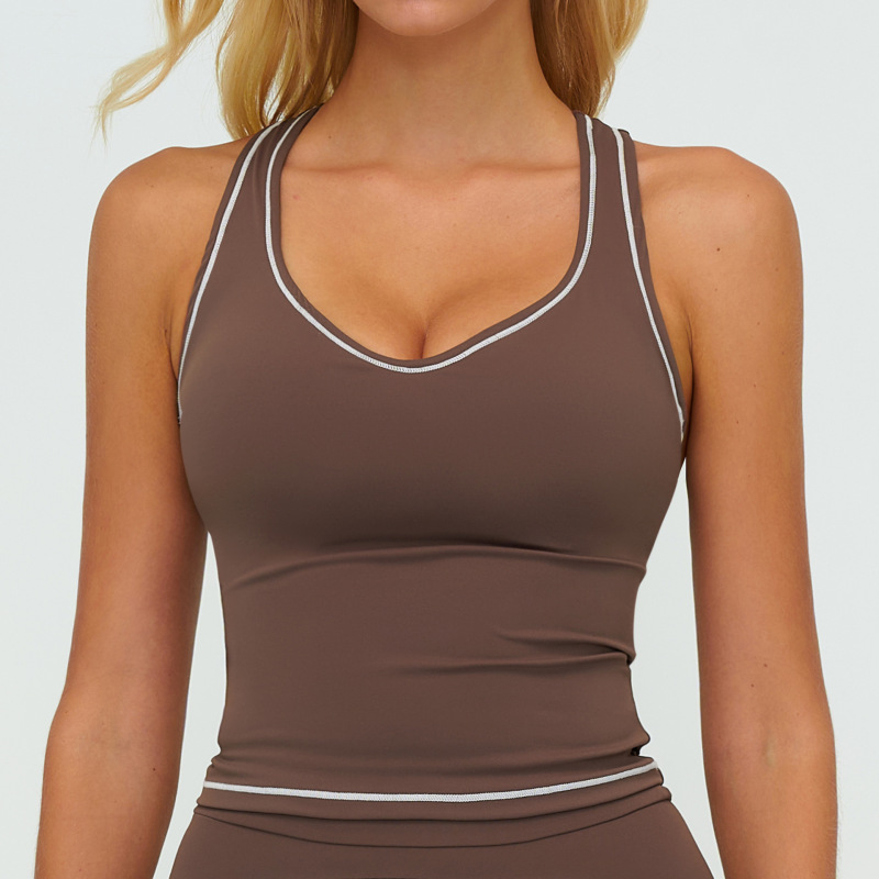 Zechuang Color Block Cross-Border Yoga Vest Racerback Brushed Comfortable Sports Vest Running Fitness Top 7028