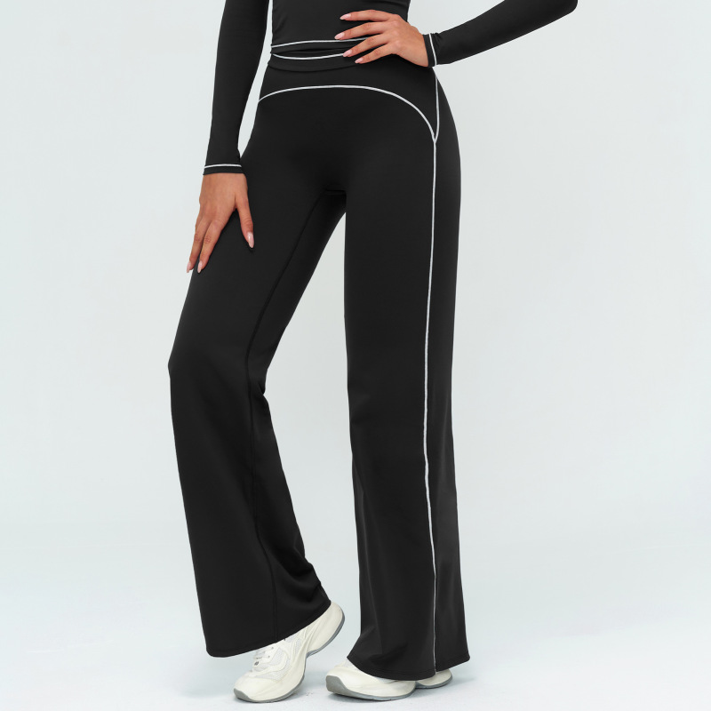 Zechuang Autumn/Winter Brushed Wide-Leg Pants, High-Waisted, Color-Blocked, Loose-Fitting Casual Long Pants, Outdoor Sports Running Fitness Apparel 7028