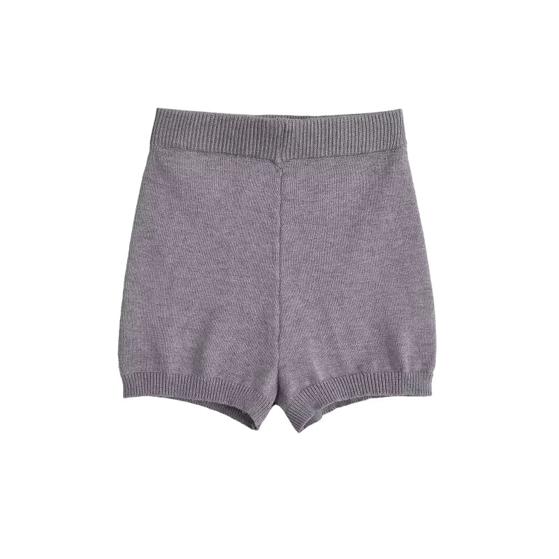 Petite Soft Versatile Round Neck Sweater Cardigan + High-Waisted Slimming Hip-Hugging Shorts Knitted Long-Sleeve Two-Piece Set
