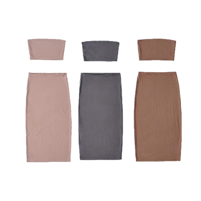 Hot girl tight double-layer elastic bustier top women's retro style slim hip body slit skirt two-piece set