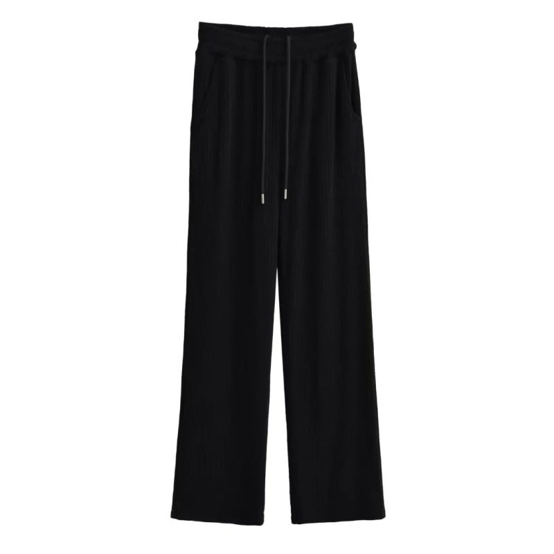 Pure Desire Style One-Shoulder Large Lapel Double Zipper Knitwear Top + Elastic Waist Draped Straight Floor-Length Pants Suit