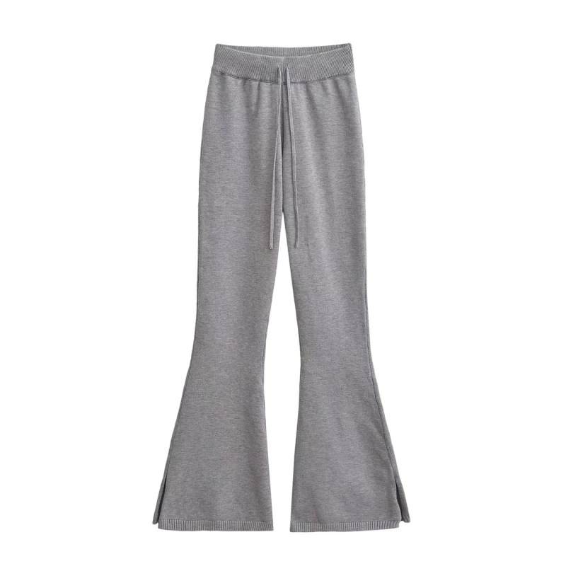 Pure Desire Style One-Shoulder Long-Sleeved Short Knitwear Top Slimming Look Draped Slit Micro-Flared Pants Knitwear Two-Piece Set