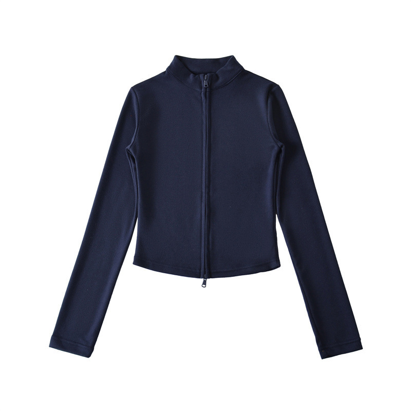 Tall Korean-style thin stand-collar zip-up cardigan jacket + drawstring versatile flared floor-length pants two-piece set for women