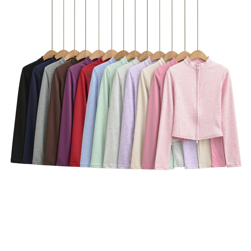 Relaxed, stand-up collar zip-up cardigan/sports jacket two-piece set, versatile, laid-back, loose-fitting, straight-leg wide-leg trousers for women.