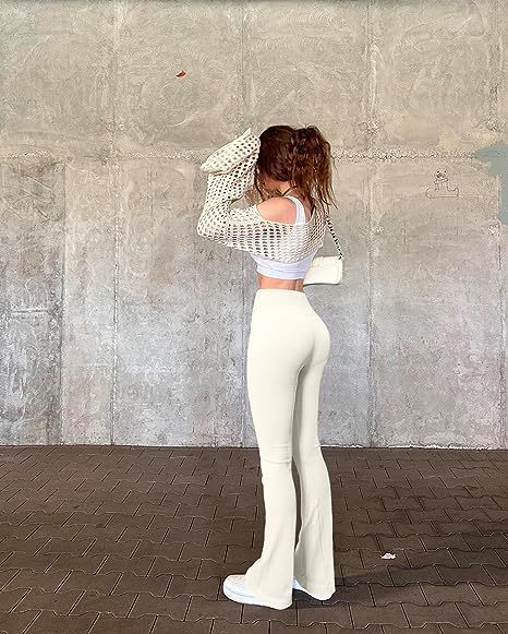 Europe and the United States cross-border 2024 sports leisure yoga pants rib exercise high waist flared pants leggings pants women