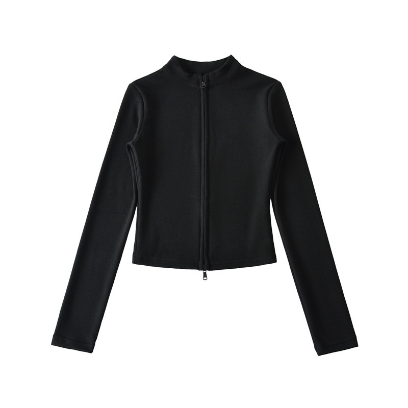 Relaxed, stand-up collar zip-up cardigan/sports jacket two-piece set, versatile, laid-back, loose-fitting, straight-leg wide-leg trousers for women.