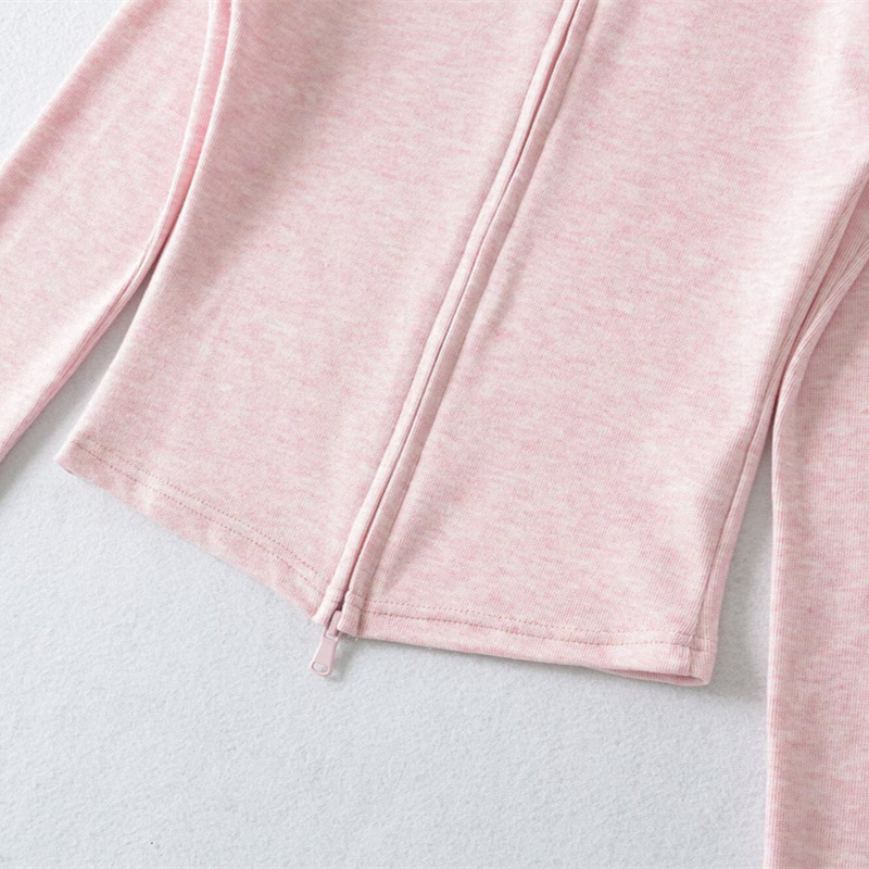 Tall Korean-style thin stand-collar zip-up cardigan jacket + drawstring versatile flared floor-length pants two-piece set for women