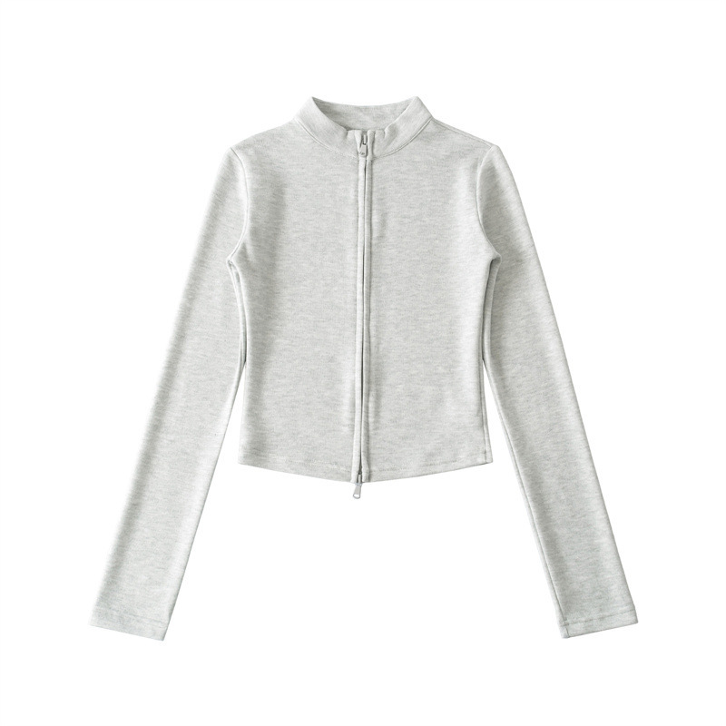 Tall Korean-style thin stand-collar zip-up cardigan jacket + drawstring versatile flared floor-length pants two-piece set for women