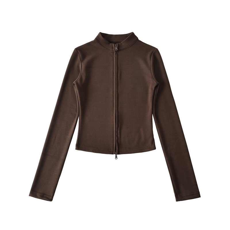 Tall Korean-style thin stand-collar zip-up cardigan jacket + drawstring versatile flared floor-length pants two-piece set for women