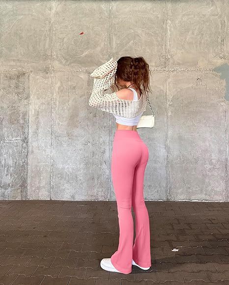 Europe and the United States cross-border 2024 sports leisure yoga pants rib exercise high waist flared pants leggings pants women