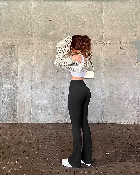 Europe and the United States cross-border 2024 sports leisure yoga pants rib exercise high waist flared pants leggings pants women