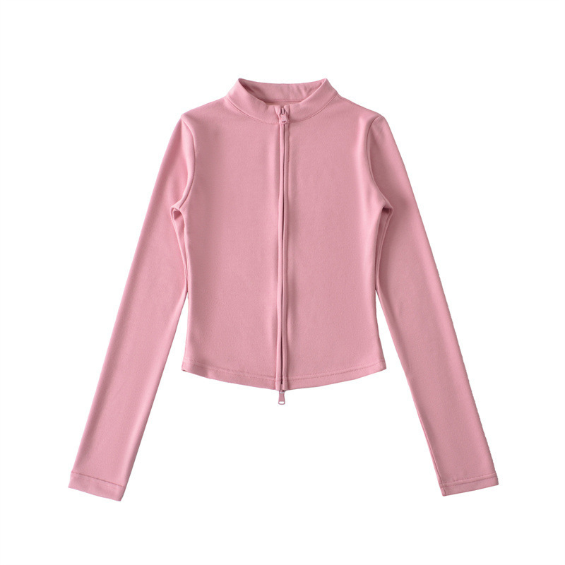 Relaxed, stand-up collar zip-up cardigan/sports jacket two-piece set, versatile, laid-back, loose-fitting, straight-leg wide-leg trousers for women.