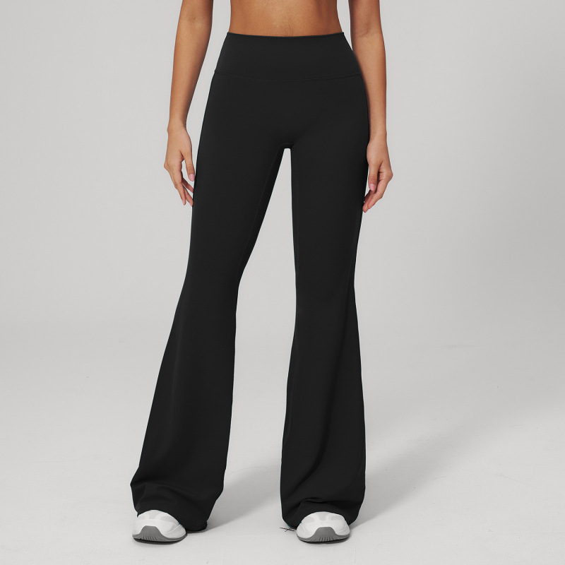 Creamy brushed athletic trousers, women's high-waisted, tight-fitting, wide-leg, slimming flared trousers, suitable for sports, running, and fitness (2551)