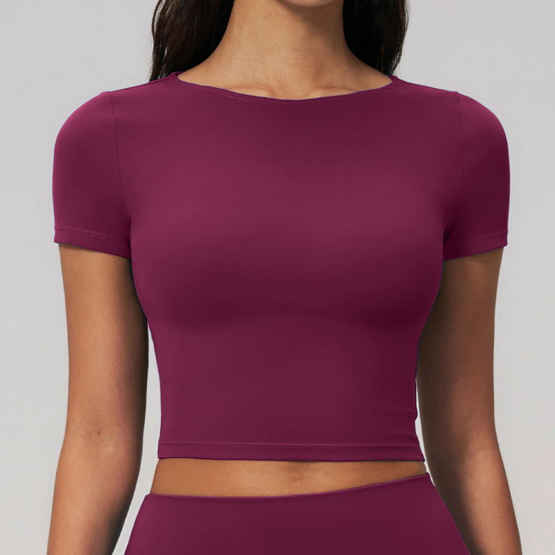 Creamy brushed sports yoga wear, women's slim fit sports short-sleeved top, breathable and skin-friendly fitness T-shirt, women's 2551