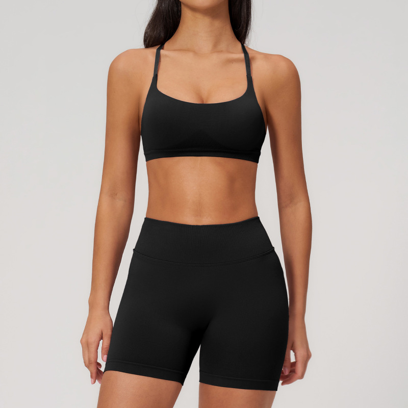 Seamless Yoga Set for Women, Off-Shoulder, Quick-Drying, Tight-Fitting Sports Suit, Outdoor Casual Running Fitness Wear 7790