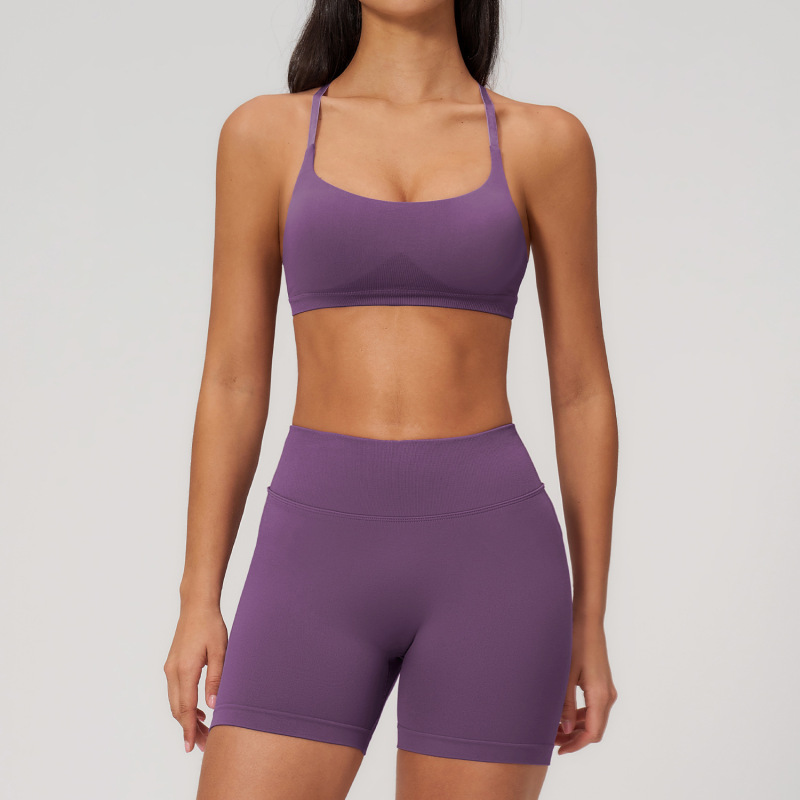 Seamless Yoga Set for Women, Off-Shoulder, Quick-Drying, Tight-Fitting Sports Suit, Outdoor Casual Running Fitness Wear 7790