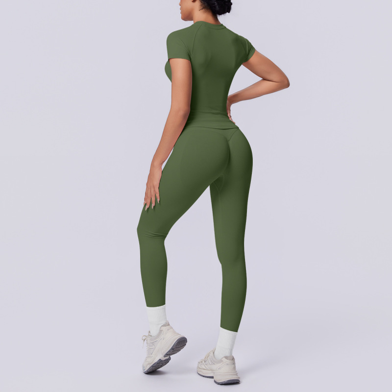 Cross-border European and American seamless knit solid color tight breathable long yoga suit set for sports running fitness two-piece set