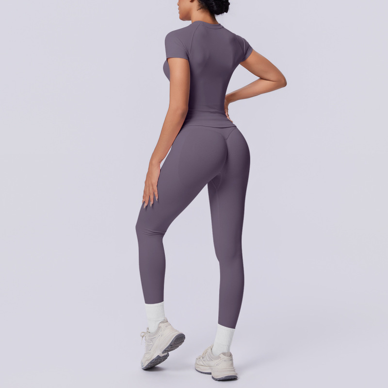 Cross-border European and American seamless knit solid color tight breathable long yoga suit set for sports running fitness two-piece set