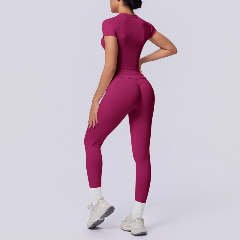 Cross-border European and American seamless knit solid color tight breathable long yoga suit set for sports running fitness two-piece set