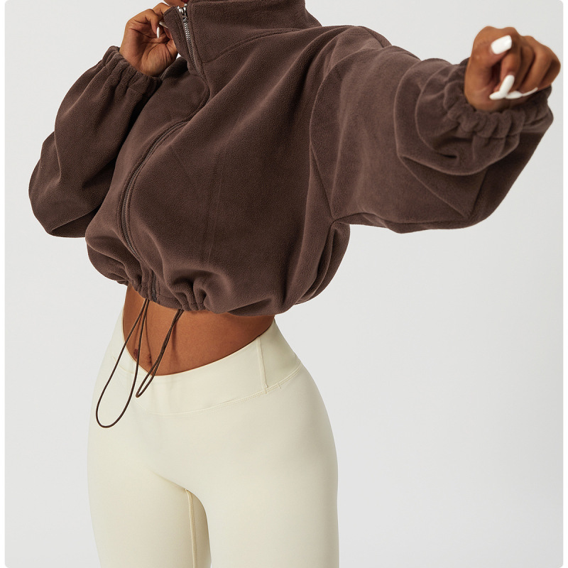 Cross-border independent website sports sweatshirt autumn and winter top stand collar loose fleece-lined casual jacket loose style