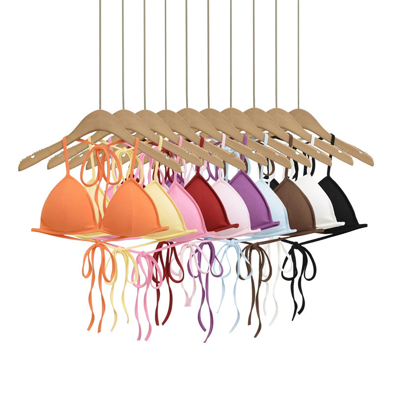 Pure Desire Halter Neck Beauty Back Bra Women's Short V-Neck Pure Desire Tie-Up Base Triangle Cup Bra Camisole Sports Vest