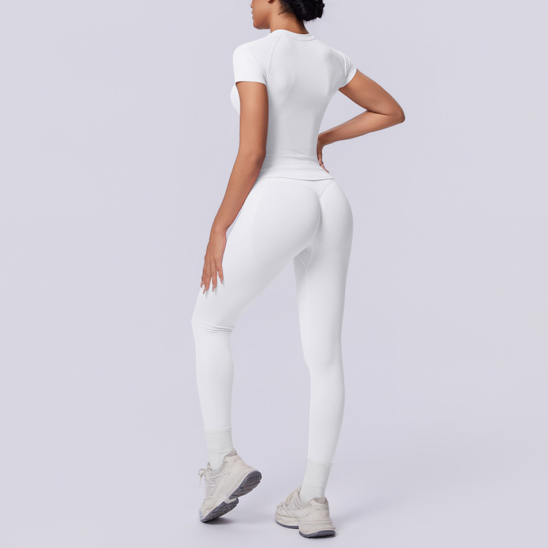 Cross-border European and American seamless knit solid color tight breathable long yoga suit set for sports running fitness two-piece set