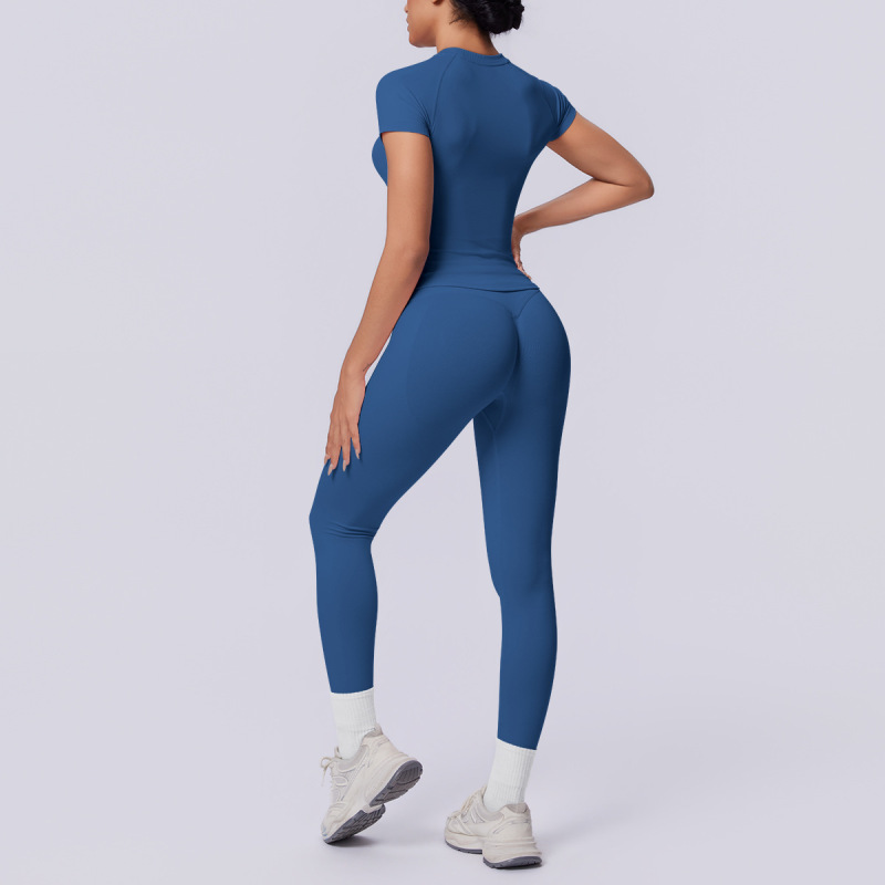Cross-border European and American seamless knit solid color tight breathable long yoga suit set for sports running fitness two-piece set