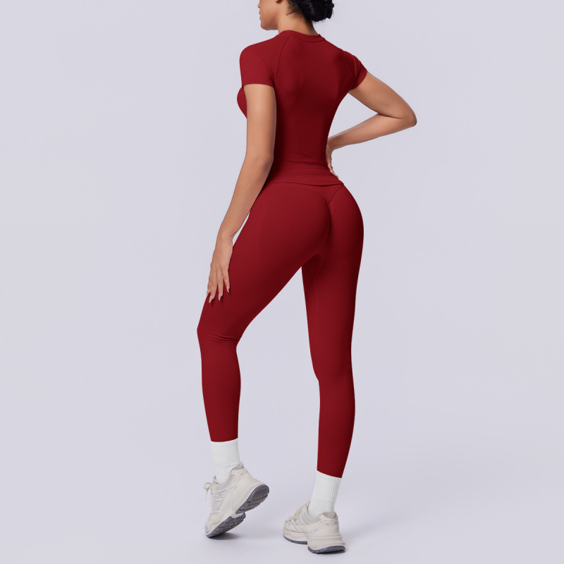Cross-border European and American seamless knit solid color tight breathable long yoga suit set for sports running fitness two-piece set