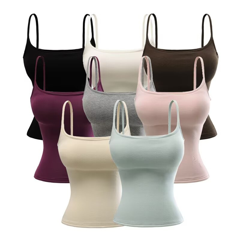 Hot Girl Inner Layer Padded Warm Fleece Camisole Tank Top Women's Autumn and Winter Slim Fit Elastic Basic Sleeveless Top