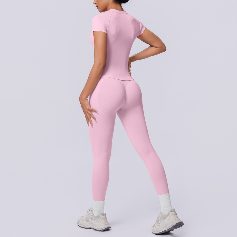 Cross-border European and American seamless knit solid color tight breathable long yoga suit set for sports running fitness two-piece set