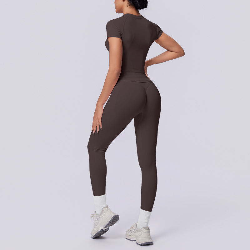Cross-border European and American seamless knit solid color tight breathable long yoga suit set for sports running fitness two-piece set