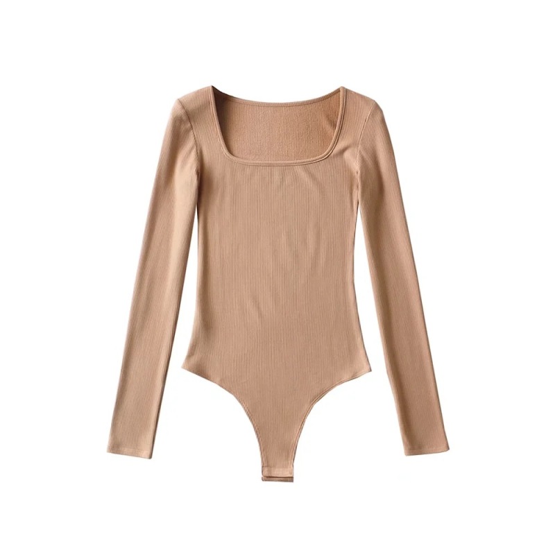 Pure Desire Style Tight Square Neck Brushed Base Bodysuit for Women, Autumn and Winter Inner Layer Stretch Sexy Hot Girl T-Shirt Top