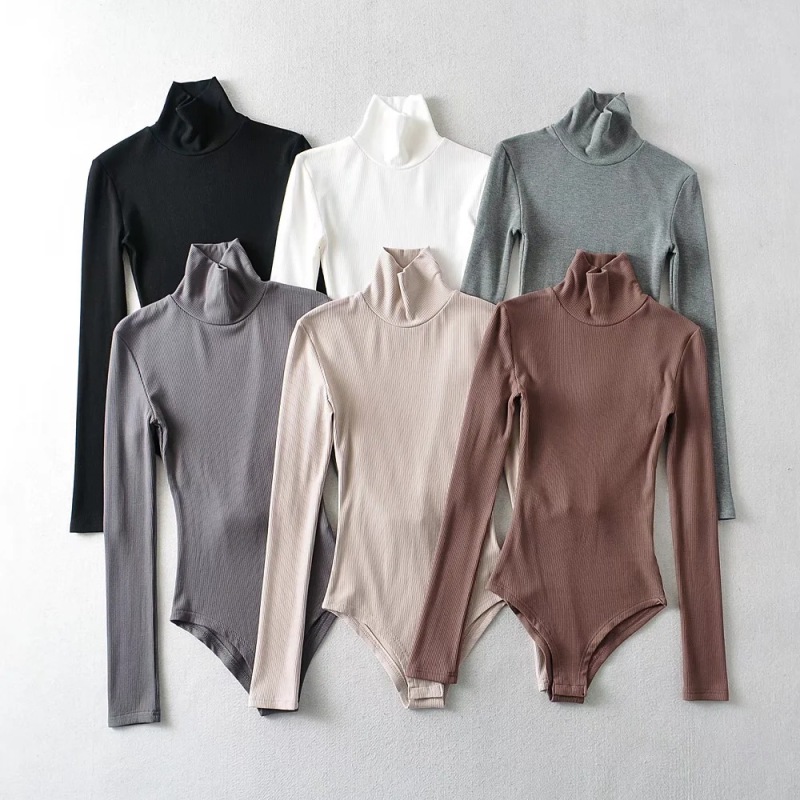 Autumn and Winter Sexy High-Neck Elastic Brushed One-Piece Top Tight-Fitting Inner Threaded Bottoming Shirt Long-Sleeved T-Shirt for Women