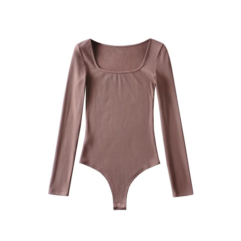 Pure Desire Style Tight Square Neck Brushed Base Bodysuit for Women, Autumn and Winter Inner Layer Stretch Sexy Hot Girl T-Shirt Top