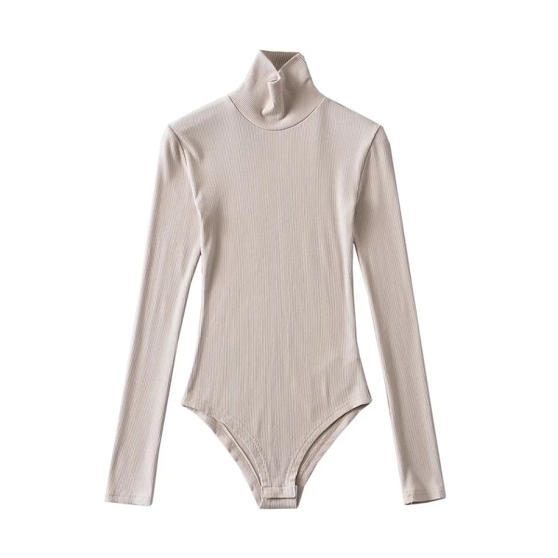 Autumn and Winter Sexy High-Neck Elastic Brushed One-Piece Top Tight-Fitting Inner Threaded Bottoming Shirt Long-Sleeved T-Shirt for Women