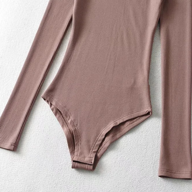 Autumn and Winter Sexy High-Neck Elastic Brushed One-Piece Top Tight-Fitting Inner Threaded Bottoming Shirt Long-Sleeved T-Shirt for Women