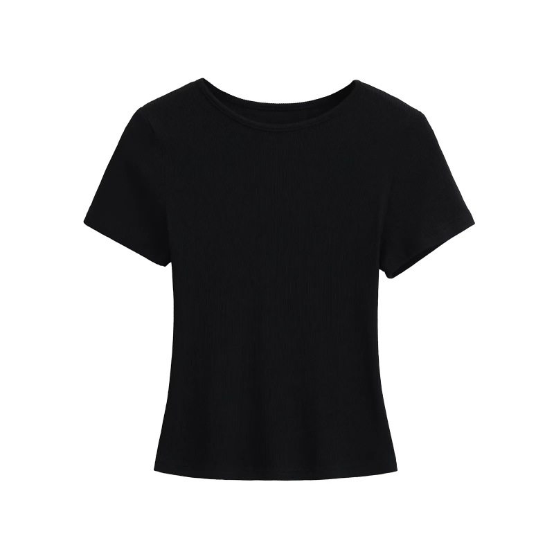 Trendy Women's Round Neck T-Shirt with Regular Shoulders, 2026 Summer New Basic Slim-Fit Short-Sleeve Top