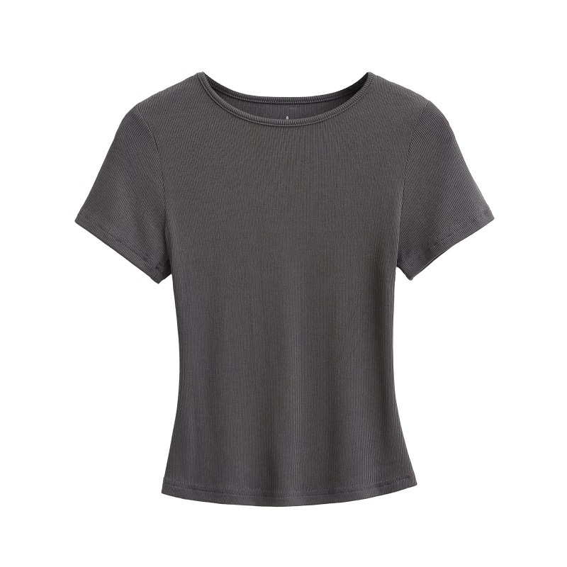 Trendy Women's Round Neck T-Shirt with Regular Shoulders, 2026 Summer New Basic Slim-Fit Short-Sleeve Top
