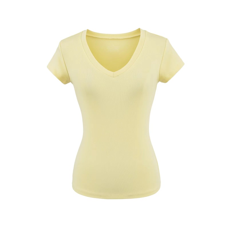 Right Shoulder American V-Neck Short-Sleeved T-Shirt for Women Summer 2025 New Basic Pure Color Elastic Versatile Short Top