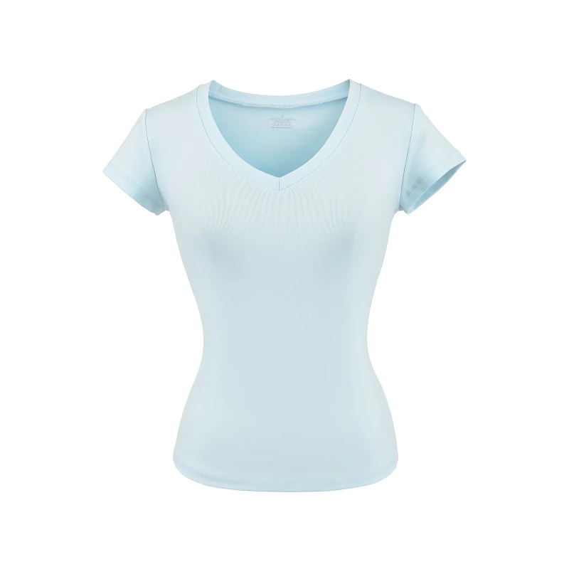 Right Shoulder American V-Neck Short-Sleeved T-Shirt for Women Summer 2025 New Basic Pure Color Elastic Versatile Short Top