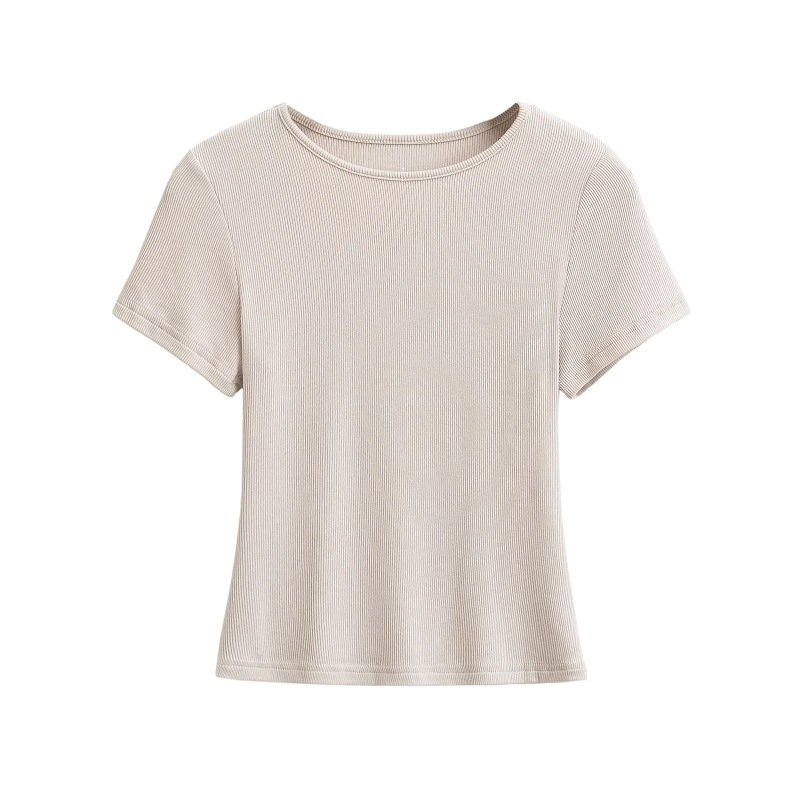 Trendy Women's Round Neck T-Shirt with Regular Shoulders, 2026 Summer New Basic Slim-Fit Short-Sleeve Top