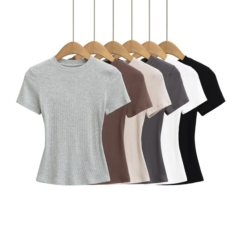 Trendy Women's Round Neck T-Shirt with Regular Shoulders, 2026 Summer New Basic Slim-Fit Short-Sleeve Top