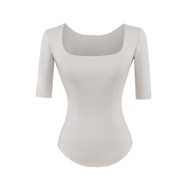 Elegant Square-Neck Slim-Fit Mid-Sleeve Base Shirt for Women, 2026 Summer New Style, Waist-Cinching Tight-Fitting Inner Wear, Spicy Girl Curved Hem T-Shirt