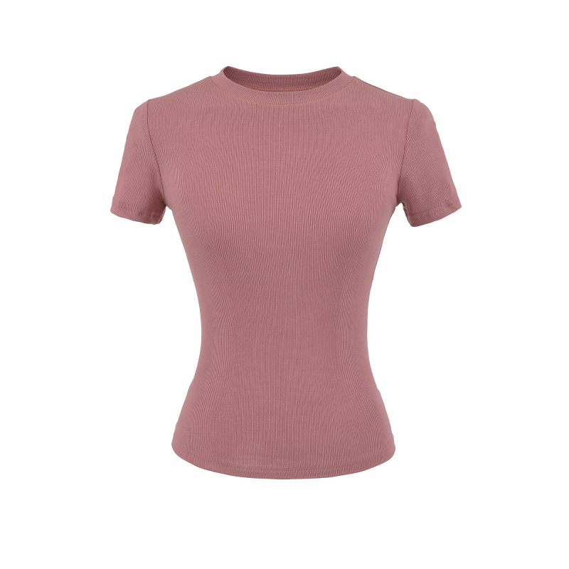 Trendy Women's Round Neck T-Shirt with Regular Shoulders, 2026 Summer New Basic Slim-Fit Short-Sleeve Top