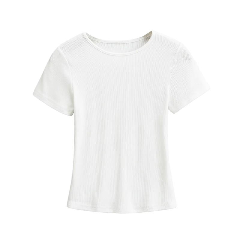 Trendy Women's Round Neck T-Shirt with Regular Shoulders, 2026 Summer New Basic Slim-Fit Short-Sleeve Top