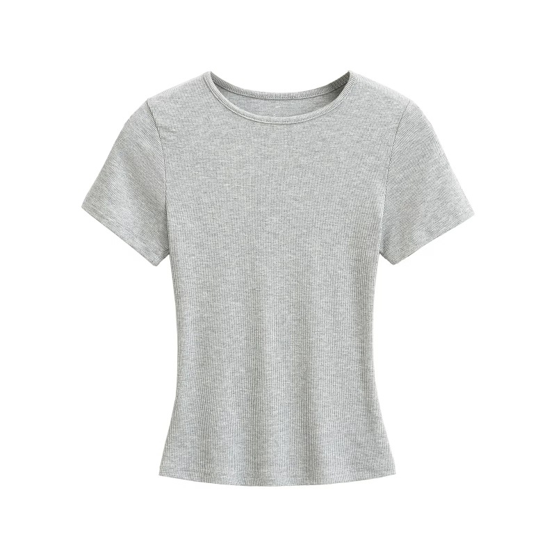 Trendy Women's Round Neck T-Shirt with Regular Shoulders, 2026 Summer New Basic Slim-Fit Short-Sleeve Top