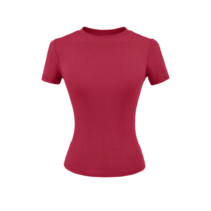 Trendy Women's Round Neck T-Shirt with Regular Shoulders, 2026 Summer New Basic Slim-Fit Short-Sleeve Top