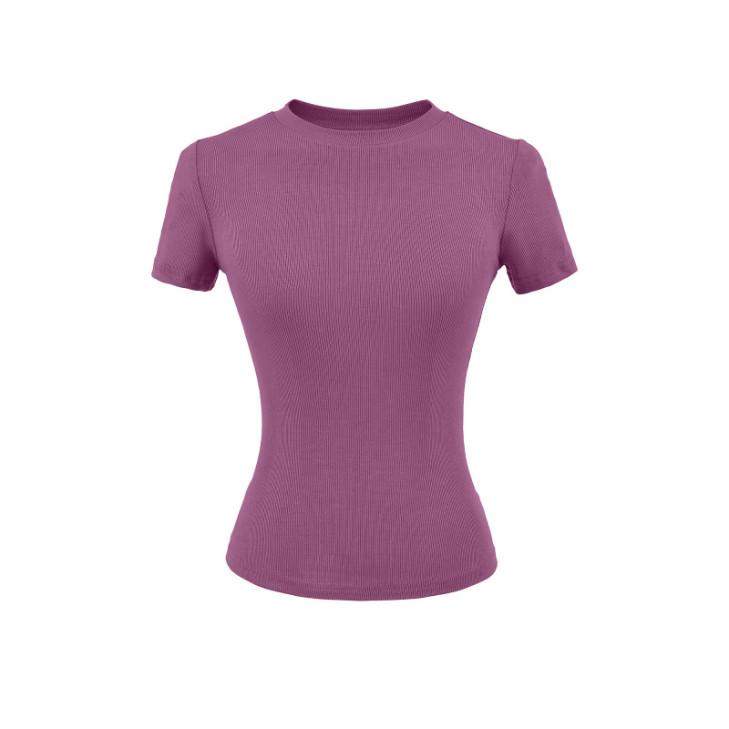 Trendy Women's Round Neck T-Shirt with Regular Shoulders, 2026 Summer New Basic Slim-Fit Short-Sleeve Top