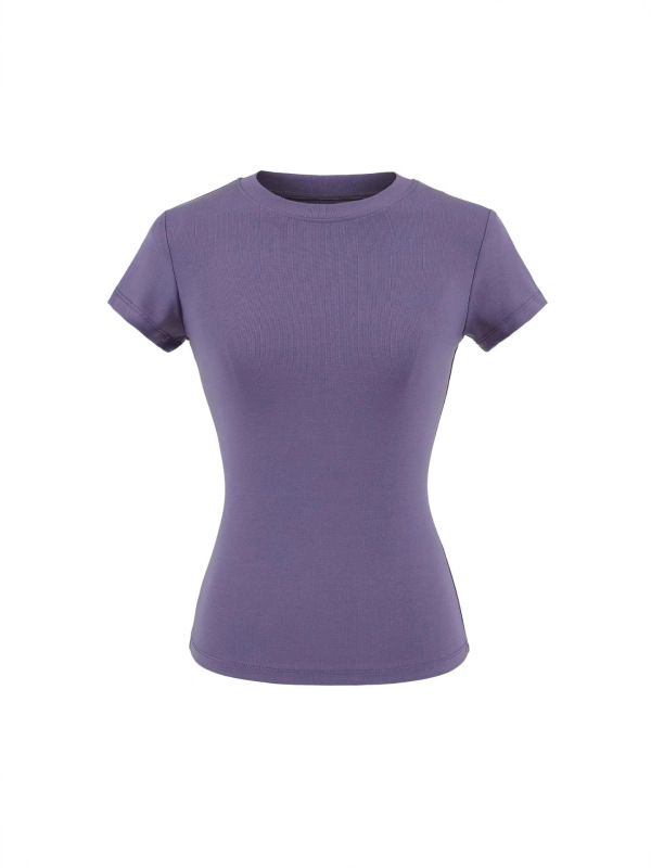 Right Shoulder American V-Neck Short-Sleeved T-Shirt for Women Summer 2025 New Basic Pure Color Elastic Versatile Short Top